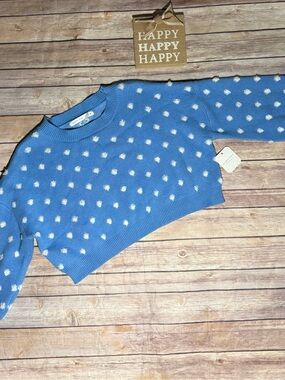 Altar’d State size Medium Blue/ivory Puff Polka Dot Crewneck Sweater NWT